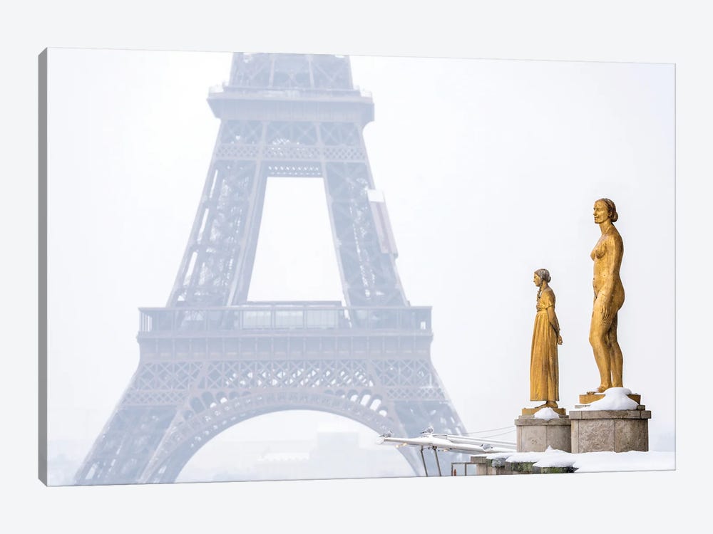 Golden Statues And Eiffel Tower Seen From Place Du Trocadero, Paris, France by Jan Becke 1-piece Canvas Art Print