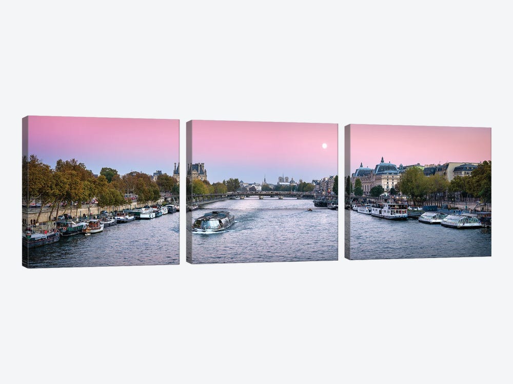 Panoramic View Of The Banks Of The Seine With Notre Dame In The Background, Paris, France by Jan Becke 3-piece Canvas Art Print
