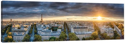 Paris Skyline Panorama At Sunset With View Of The Eiffel Tower Canvas Art Print - Famous Buildings & Towers
