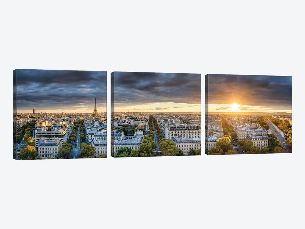 Paris Skyline Panorama At Sunset With View Of The Eiffel Tower by Jan Becke 3-piece Canvas Wall Art
