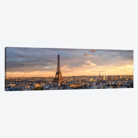 Paris Skyline At Sunset With View Of The Eiffel Tower Canvas Print #JNB908} by Jan Becke Canvas Wall Art