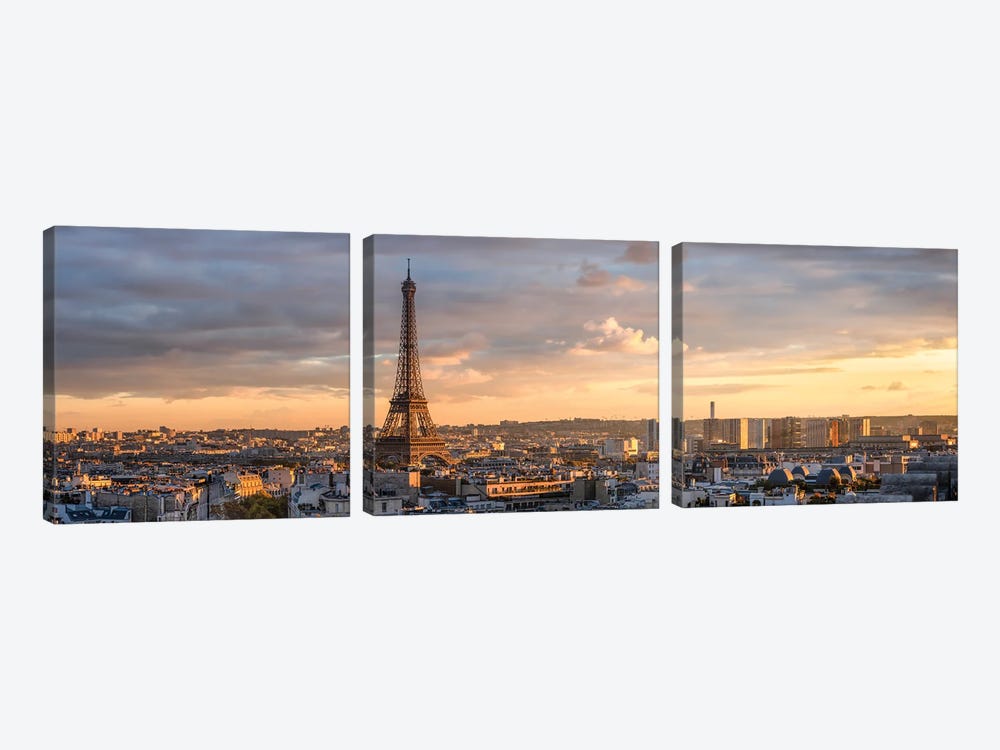 Paris Skyline At Sunset With View Of The Eiffel Tower by Jan Becke 3-piece Canvas Print