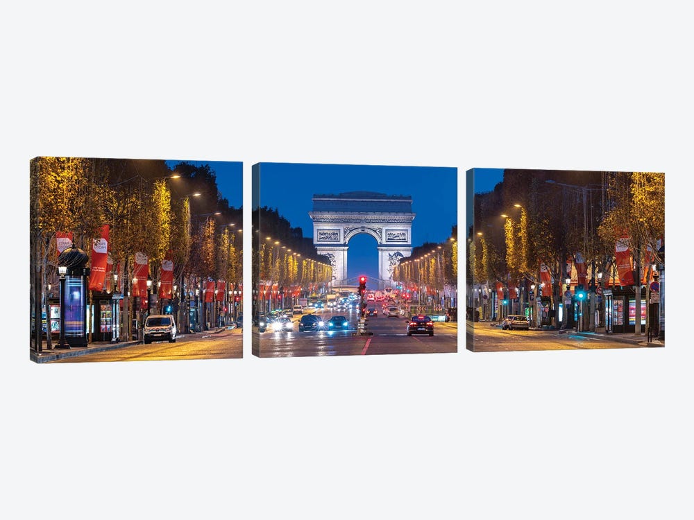 Avenue Des Champs-Élysées And Arc De Triomphe At Night, Paris, France by Jan Becke 3-piece Canvas Artwork
