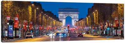 Avenue Des Champs-Élysées And Arc De Triomphe At Night, Paris, France Canvas Art Print - Famous Monuments & Sculptures