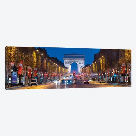Avenue Des Champs-Élysées And Arc De Triomphe At Night, Paris, France Canvas Print #JNB909} by Jan Becke Canvas Artwork