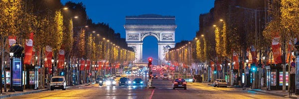 Paris Photography: Avenue Des Champs-Élysées And Arc De Triomphe At Night, Paris, France by Jan Becke