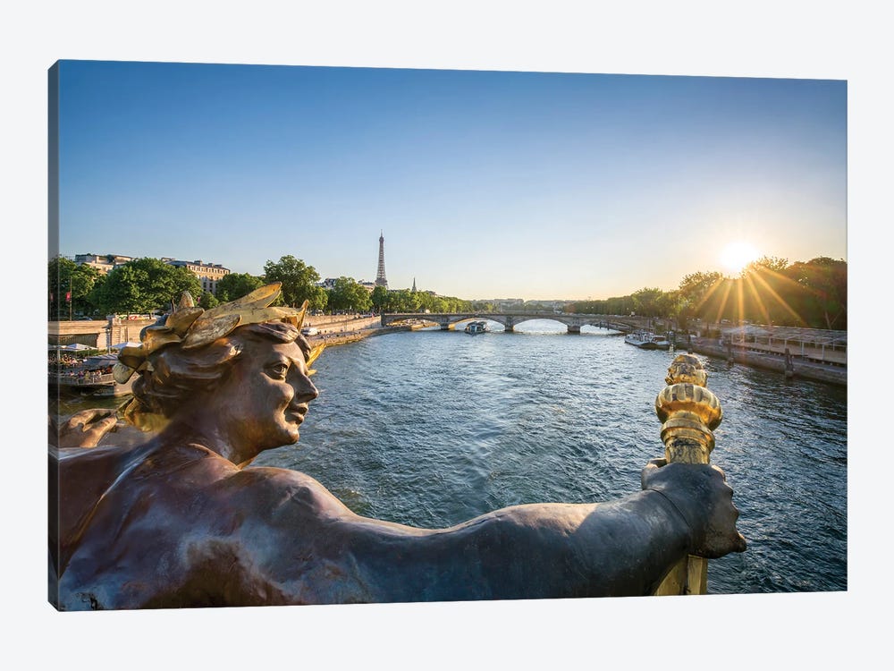 Pont Alexandre III And Eiffel Tower, Statue Of The Nymphes De La Seine By Georges Recipon, Paris, France by Jan Becke 1-piece Art Print