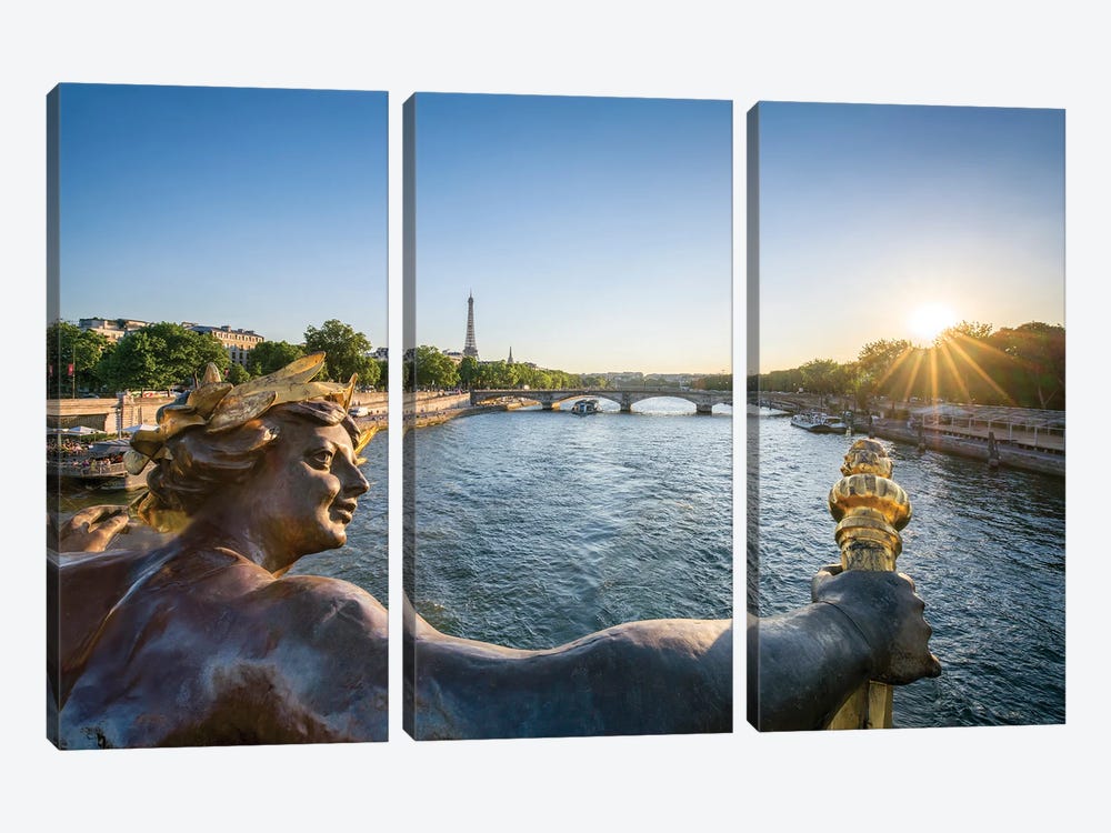 Pont Alexandre III And Eiffel Tower, Statue Of The Nymphes De La Seine By Georges Recipon, Paris, France by Jan Becke 3-piece Canvas Art Print