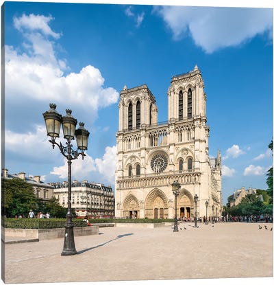 Notre-Dame De Paris In Summer Canvas Art Print - Notre Dame Cathedral