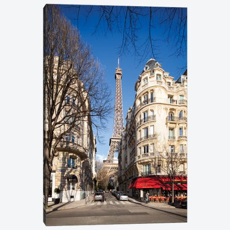Street Scene With Eiffel Tower, Paris, France Canvas Print #JNB918} by Jan Becke Canvas Art Print
