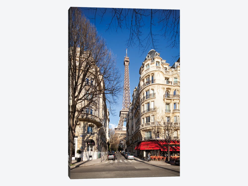 Street Scene With Eiffel Tower, Paris, France by Jan Becke 1-piece Canvas Wall Art