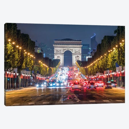 Arc De Triomphe And Avenue Des Champs-Élysées At Night, Paris, France Canvas Print #JNB921} by Jan Becke Canvas Art