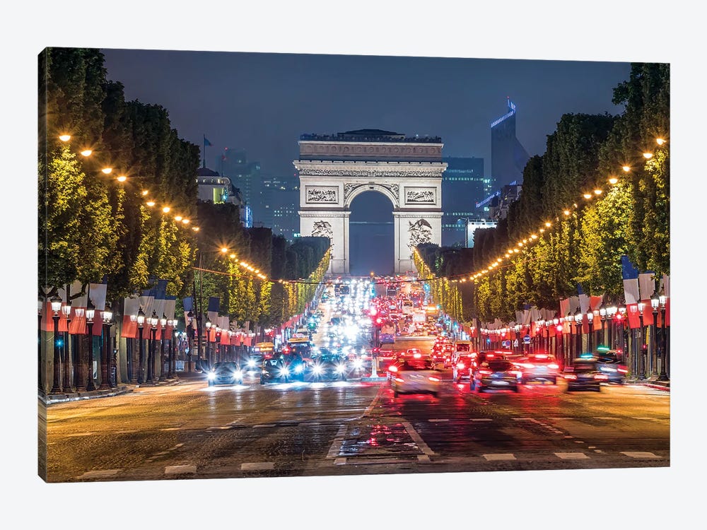 Arc De Triomphe And Avenue Des Champs-Élysées At Night, Paris, France by Jan Becke 1-piece Canvas Art
