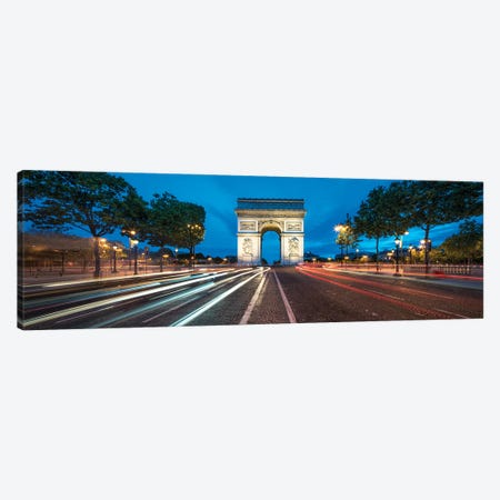 Panoramic View Of The Arc De Triomphe At Dusk, Paris, France Canvas Print #JNB923} by Jan Becke Canvas Art
