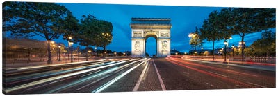 Panoramic View Of The Arc De Triomphe At Dusk, Paris, France Canvas Art Print - Arc de Triomphe