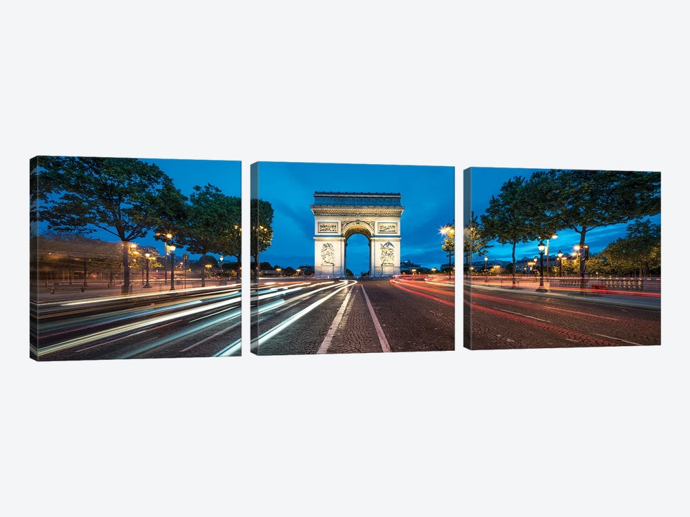 Panoramic View Of The Arc De Triomphe At Dusk, Paris, France by Jan Becke 3-piece Canvas Wall Art