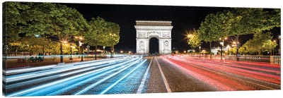 Panoramic View Of The Arc De Triomphe At Night, Paris, France Canvas Art Print - Arc de Triomphe