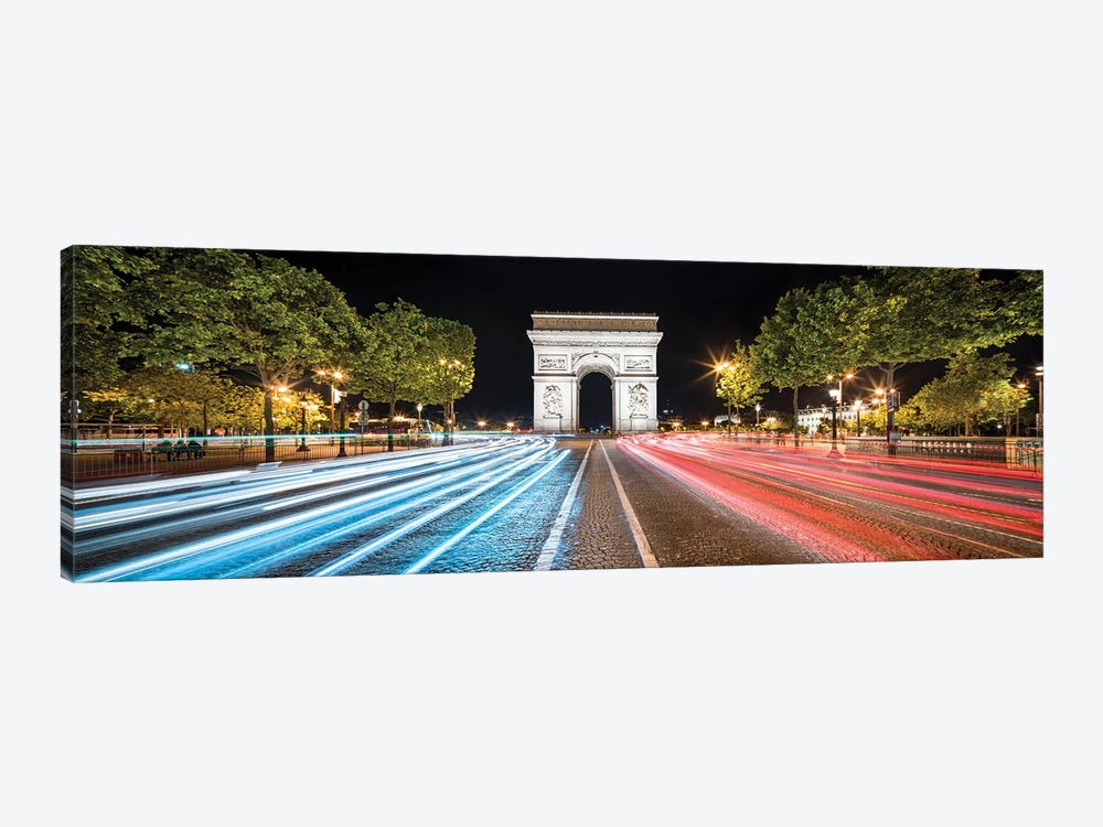 Panoramic View Of The Arc De Triomphe At Night, Paris, France 1-piece Canvas Print