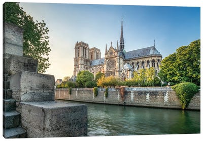 Notre-Dame De Paris Along The Banks Of The Seine, Paris, France Canvas Art Print - Churches & Places of Worship