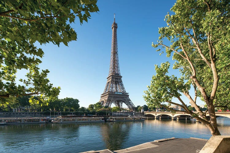 Eiffel Tower Along The Banks Of The Seine River, Paris, France