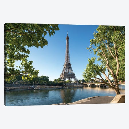 Eiffel Tower Along The Banks Of The Seine River, Paris, France Canvas Print #JNB930} by Jan Becke Canvas Art Print