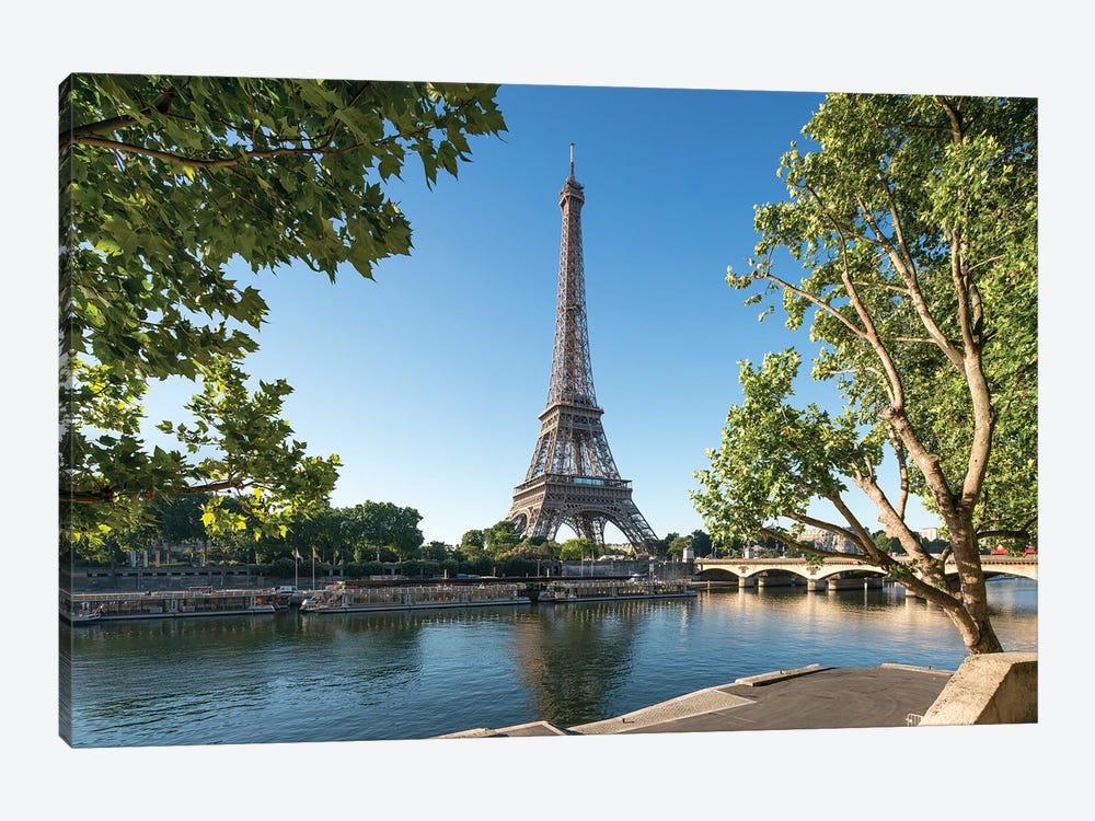 Eiffel Tower Along The Banks Of The Seine River, Paris, France by Jan Becke 1-piece Canvas Artwork