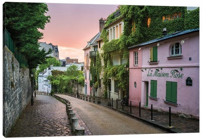 Street In Montmartre At Sunset, Paris, France Canvas Art Print - Paris Photography