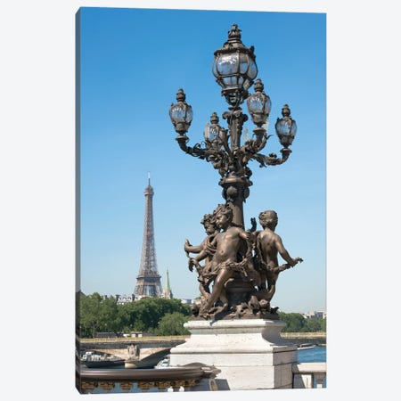 Ornate Lamp Post At The Pont Alexandre Iii Bridge With Eiffel Tower In The Background, Paris, France Canvas Print #JNB937} by Jan Becke Canvas Wall Art