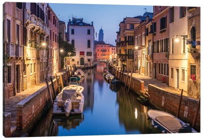 Romantic Canal In Venice, Italy Canvas Art Print - By Water