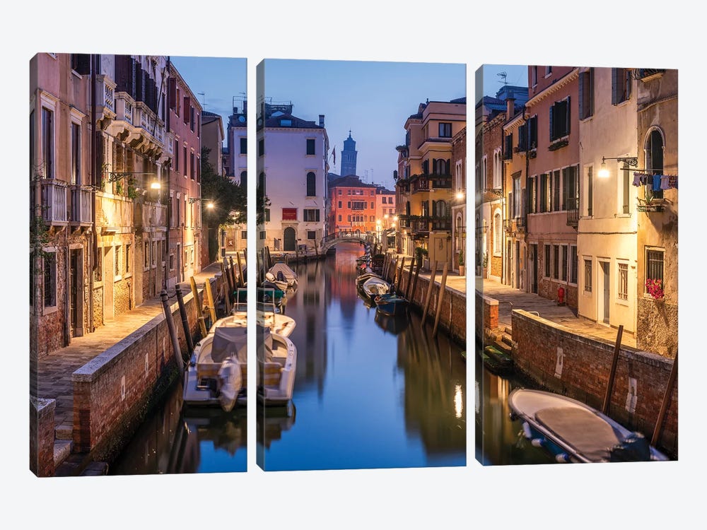 Romantic Canal In Venice, Italy by Jan Becke 3-piece Canvas Print