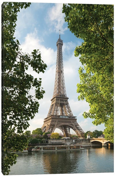 Eiffel Tower At The Banks Of The Seine, Paris, France Canvas Art Print - Paris Photography