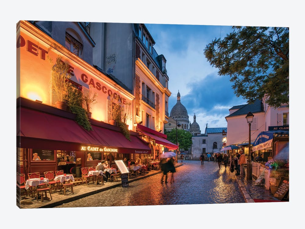 Streets Of Montmartre At Night, Paris, France by Jan Becke 1-piece Canvas Art