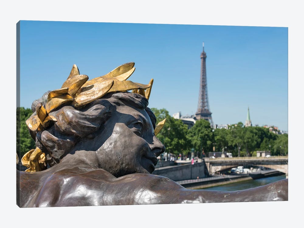 Pont Alexandre Iii And Eiffel Tower With Close Up Of The Statue Of The Nymphes De La Seine, Paris, France by Jan Becke 1-piece Art Print