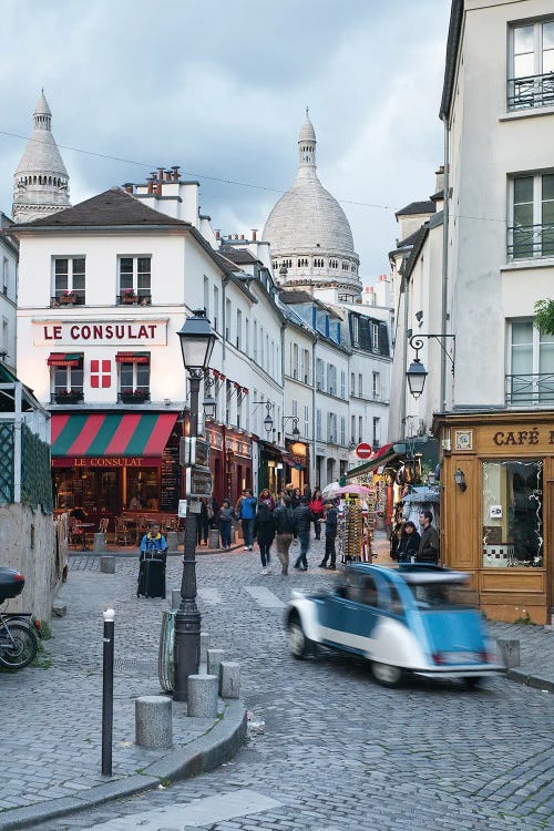 Streets Of Montmartre With View Towards Sacré-Cœur Basilica, Paris, France