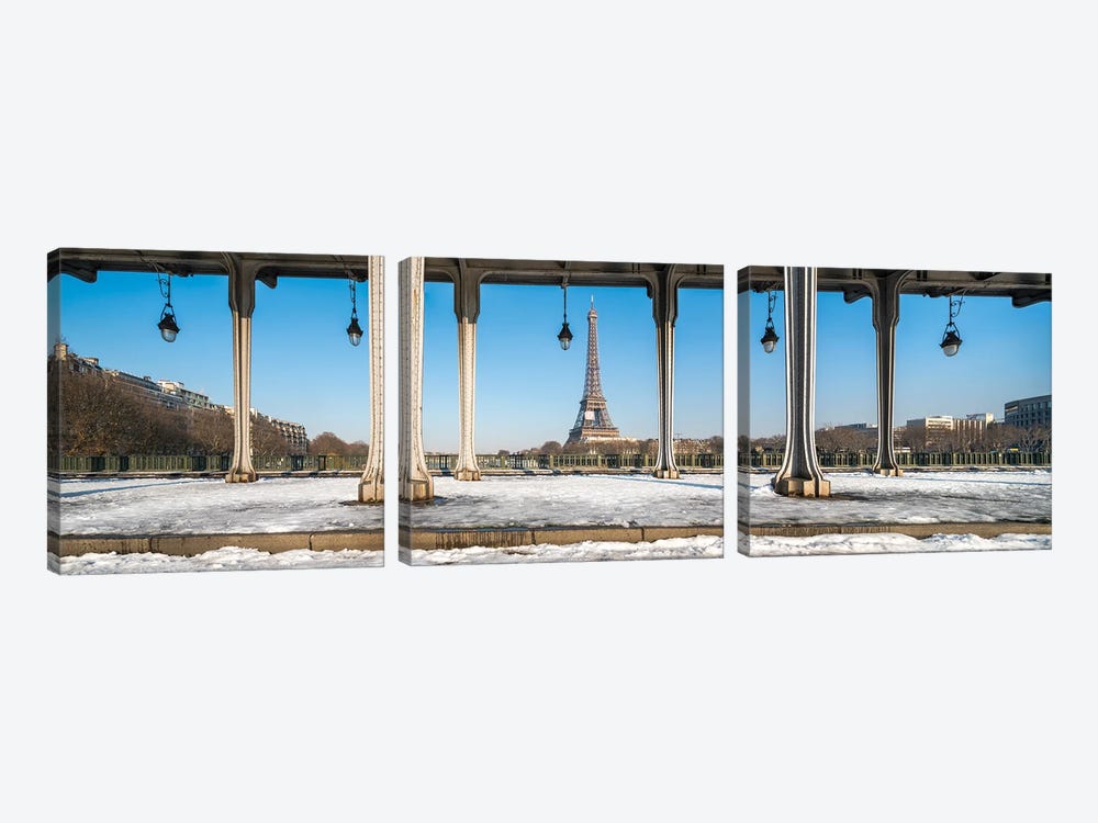 Pont De Bir-Hakeim In Winter, Paris, France by Jan Becke 3-piece Canvas Artwork