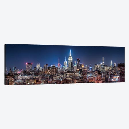 Panoramic View Of The Midtown Manhattan Skyline With Empire State Building At Night Canvas Print #JNB966} by Jan Becke Canvas Print