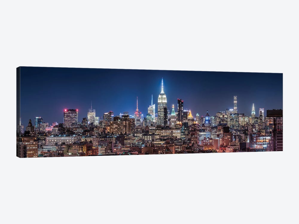 Panoramic View Of The Midtown Manhattan Skyline With Empire State Building At Night by Jan Becke 1-piece Art Print