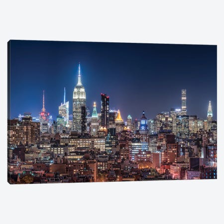 Midtown Manhattan Skyline With Empire State Building At Night Canvas Print #JNB967} by Jan Becke Canvas Art Print