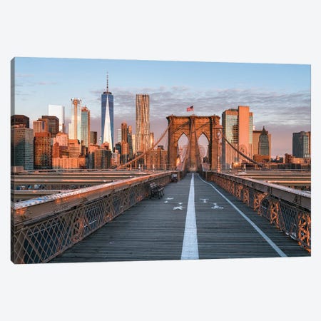 Brooklyn Bridge And Lower Manhattan Skyline At Sunrise, New York City, Usa Canvas Print #JNB977} by Jan Becke Canvas Artwork