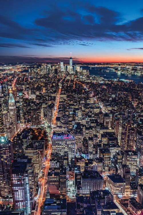 View Of Lower Manhattan At Night, New York City, Usa