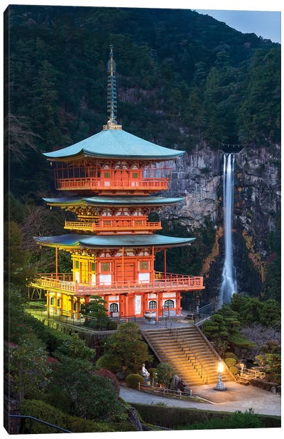 Seiganto-Ji Pagoda And Nachi Falls Canvas Art Print - Pagodas