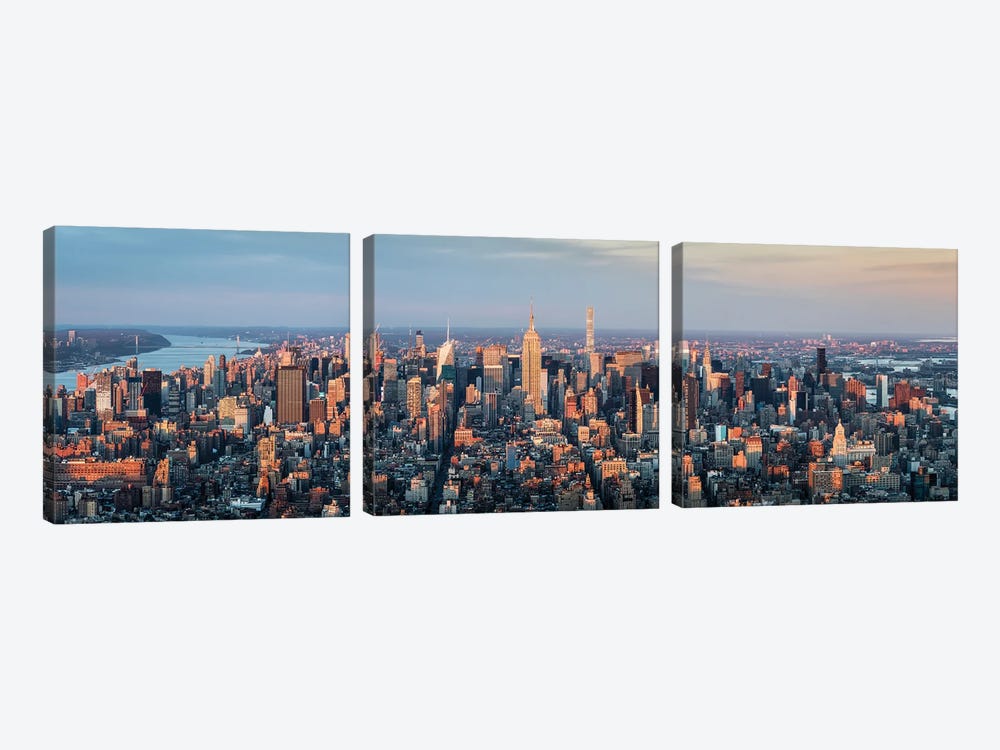 Panoramic View Of The Manhattan Skyline At Sunset, New York City, Usa by Jan Becke 3-piece Canvas Art