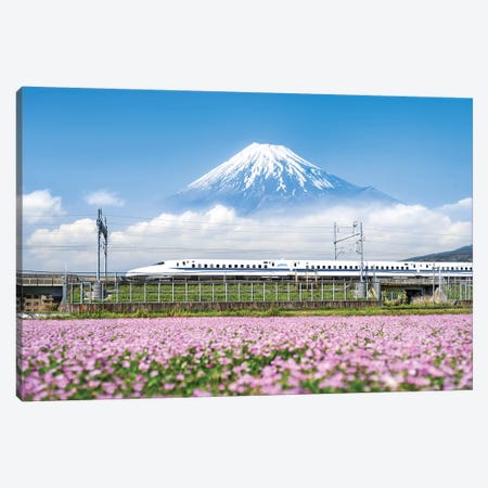 Shinkansen Bullet Train With Mount Fuji Canvas Print #JNB99} by Jan Becke Canvas Wall Art