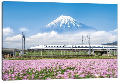 Shinkansen Bullet Train With Mount Fuji Canvas Art Print