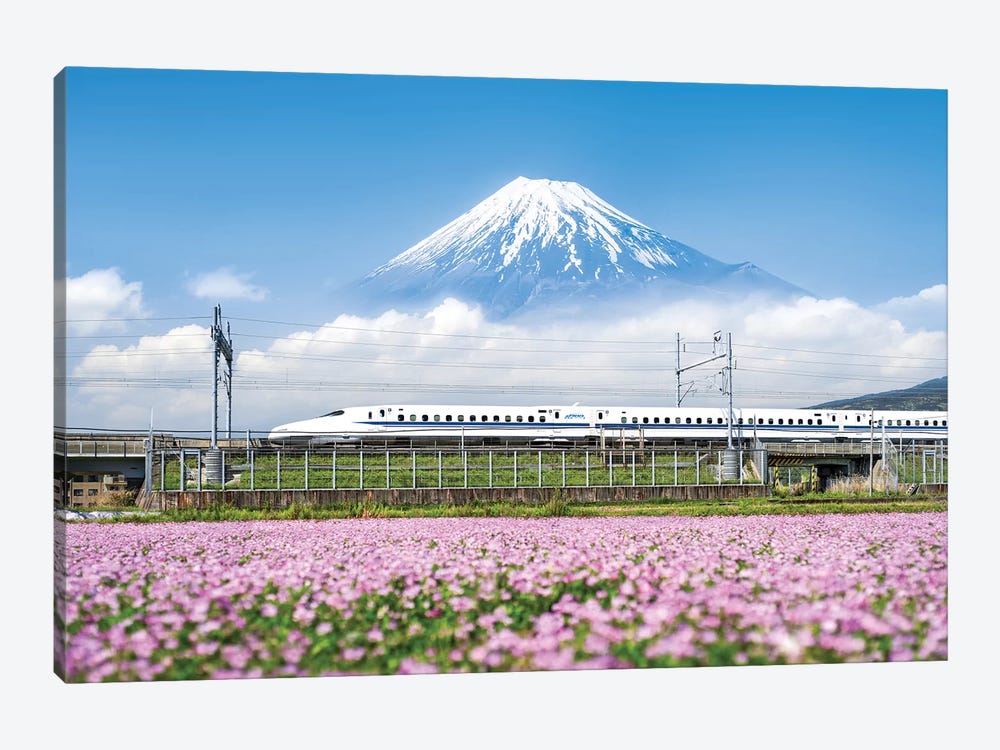 Shinkansen Bullet Train With Mount Fuji by Jan Becke 1-piece Canvas Art Print