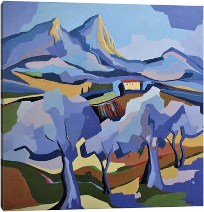 Olive Grove Near The Pic Saint-Loup Mountain Canvas Art Print - Jean-Noel Le Junter