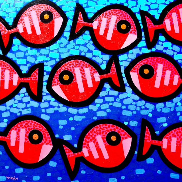 Kids Ocean Life Art: 9 Happy Fish by John Nolan
