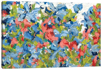 South Garden With Pink And Blue Canvas Art Print - Garden & Floral Landscape Art
