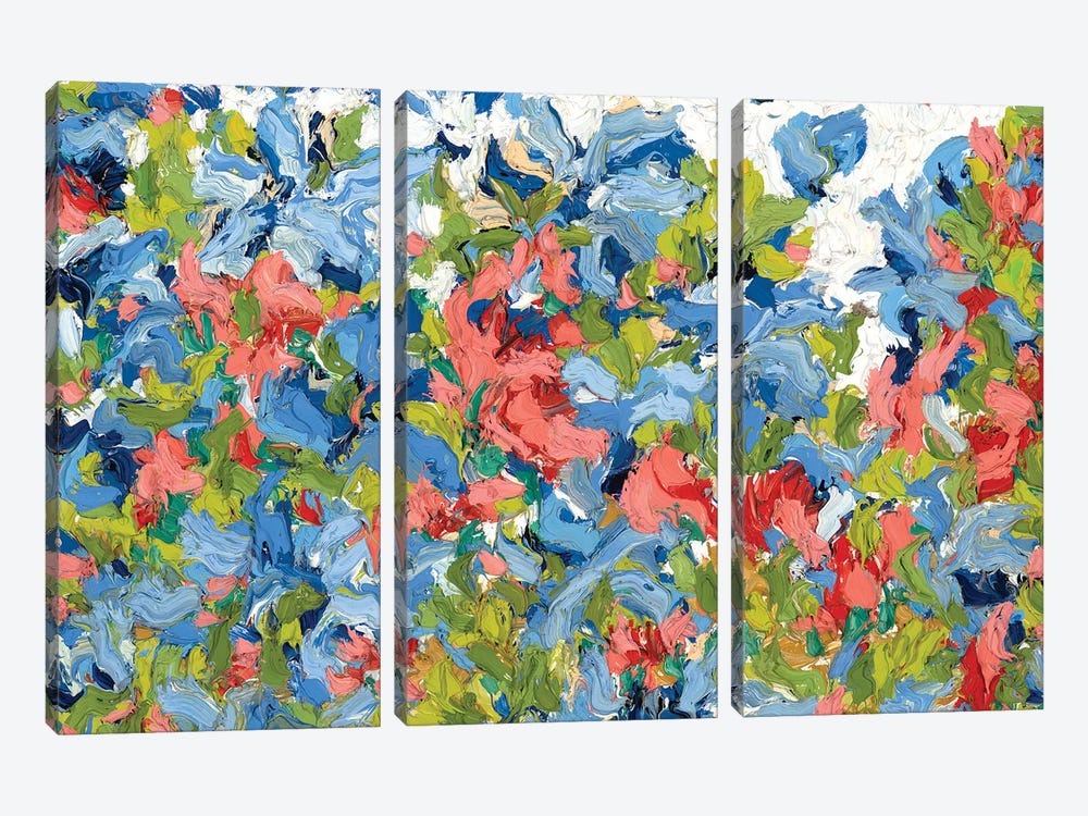 South Garden With Pink And Blue by Jon Parlangeli 3-piece Canvas Artwork