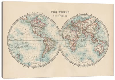 Johnston's World in Hemispheres Canvas Art Print - World Map Art